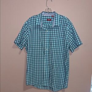 Izod Men's Aqua and Black Checkered Shirt